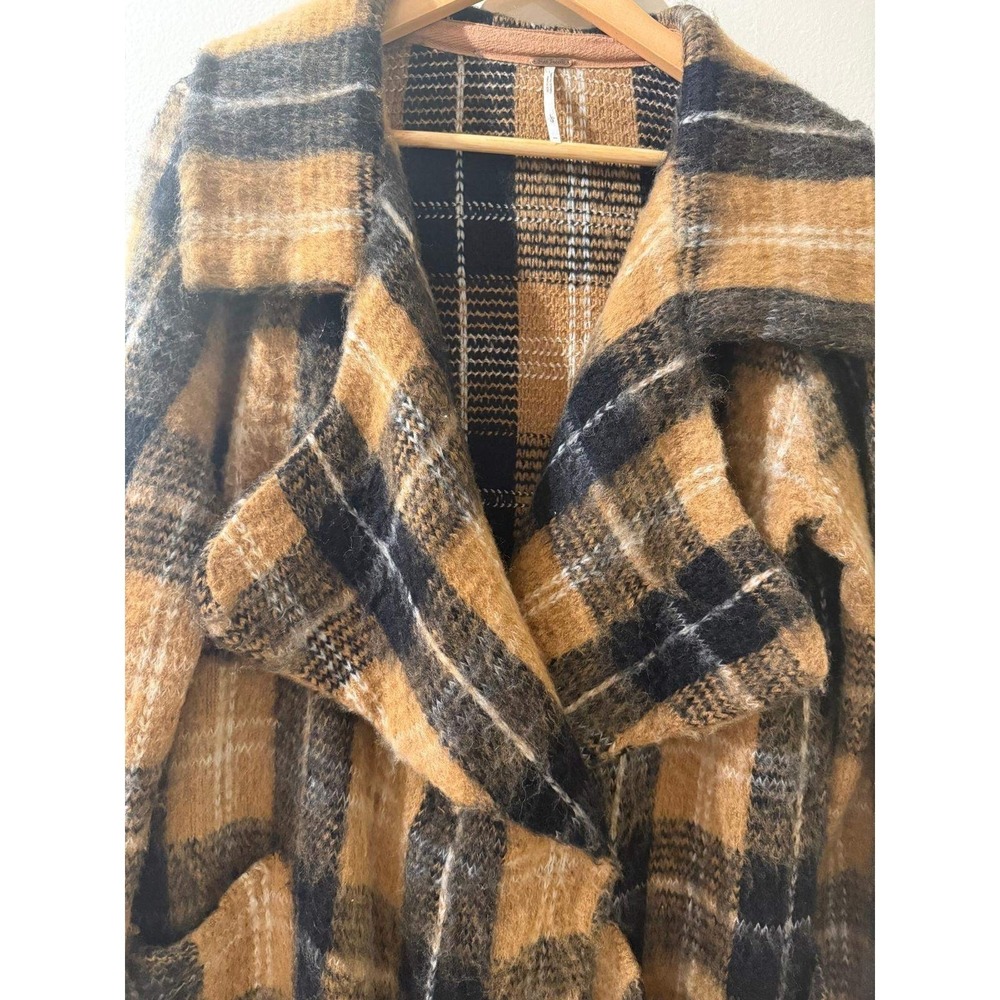 Free People Fine Line Plaid Wool Blend Duster Coat L‎ - Picture 2 of 8